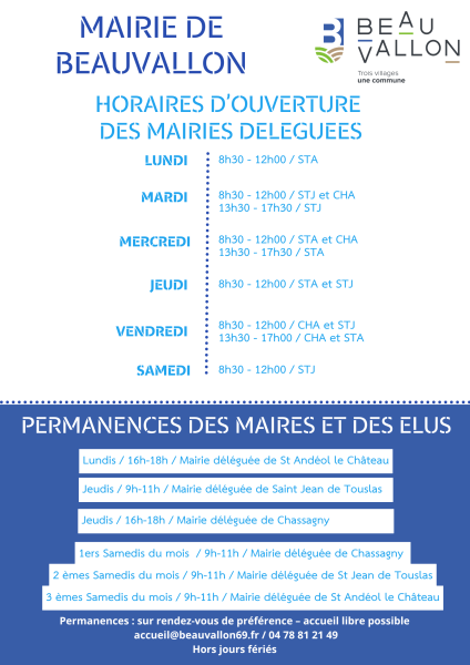 Horaires d'ouverture de vos accueils