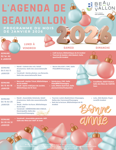Agenda de Beauvallon - Janvier 2026