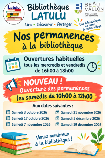 Nouvelles permanences - Bibliothèque de Chassagny