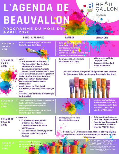 Agenda de Beauvallon - Avril 2026