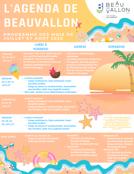 Agenda de Beauvallon - Été 2026