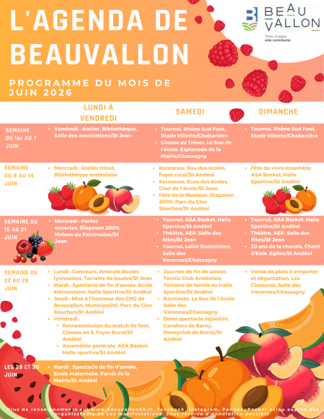 Agenda du mois de Juin