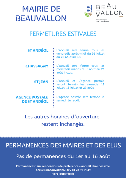 Fermetures estivales de nos accueils