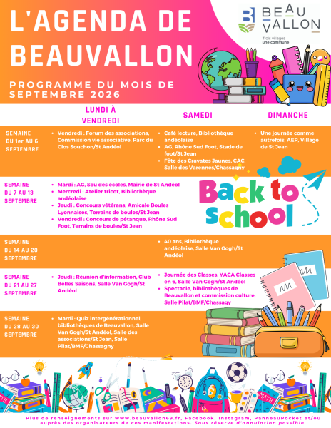 Agenda de Beauvallon - Septembre 2026